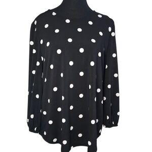 Adrianna Papell Black and White Polka Dot Long Balloon Sleeve Top Size L